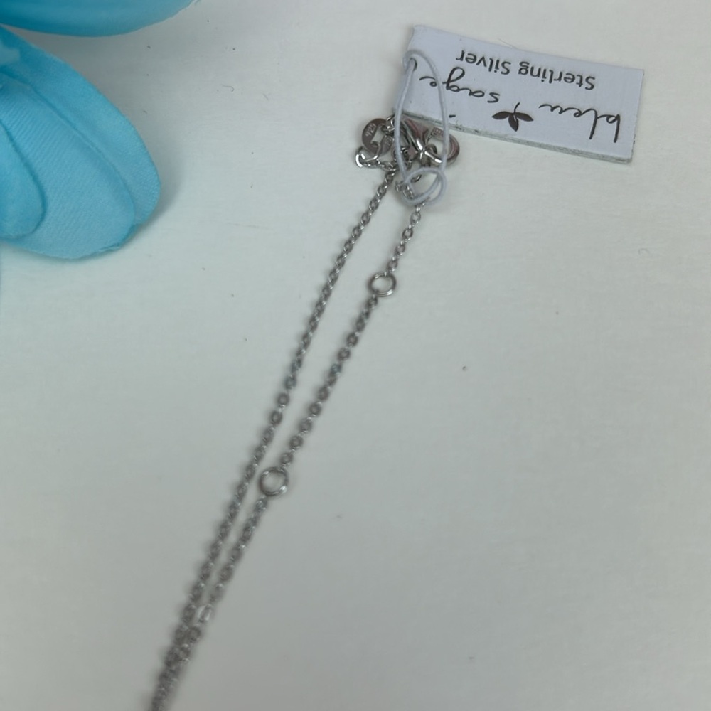 Sterling Silver crystal Flower pendant with adjustable chain Bleu Sage NWT - Picture 6 of 16
